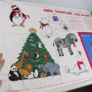 Fabric Applicates “Peace on Earth” panel of Animals Christmas Themed 1990s